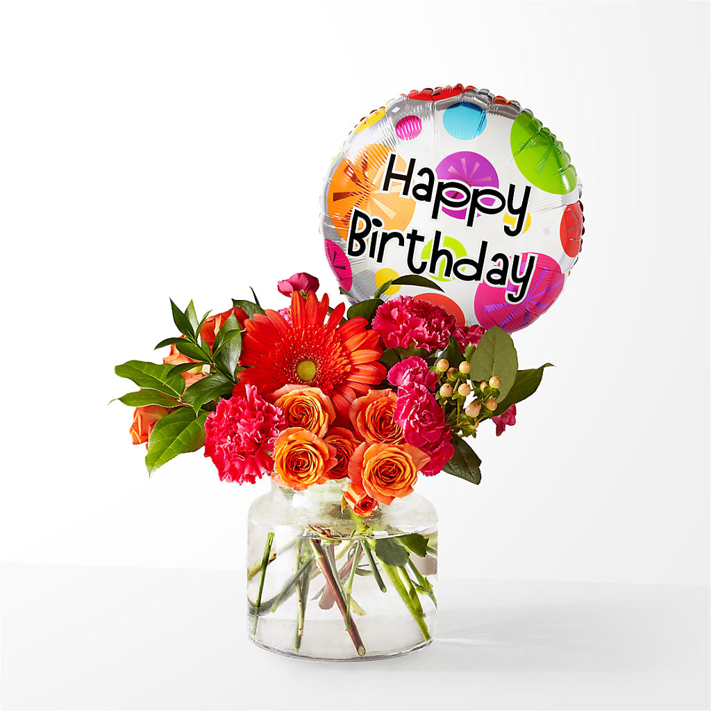 Fiesta Bouquet with Birthday Balloon – MAYA'S FLOWER SHOP, Carmichael CA