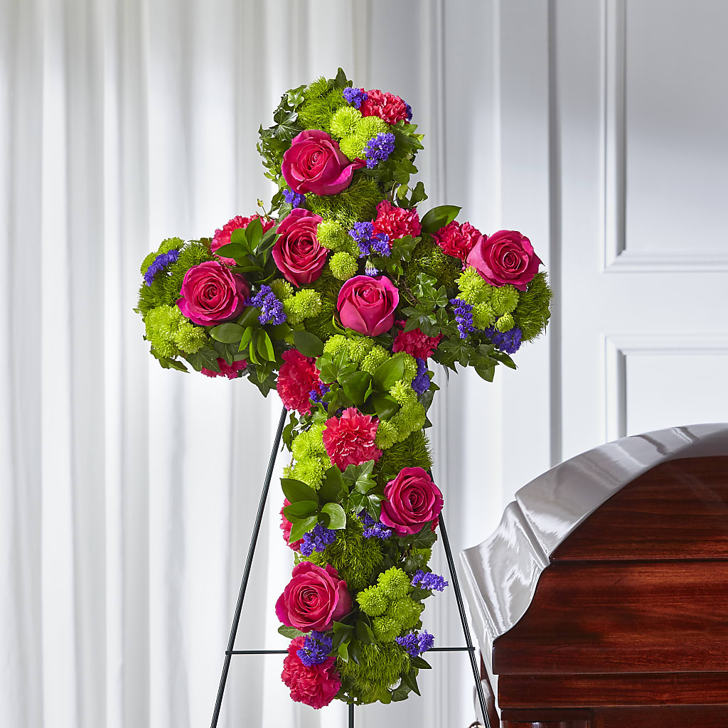 Tribute Rose Floral Cross – MAYA'S FLOWER SHOP, Carmichael CA