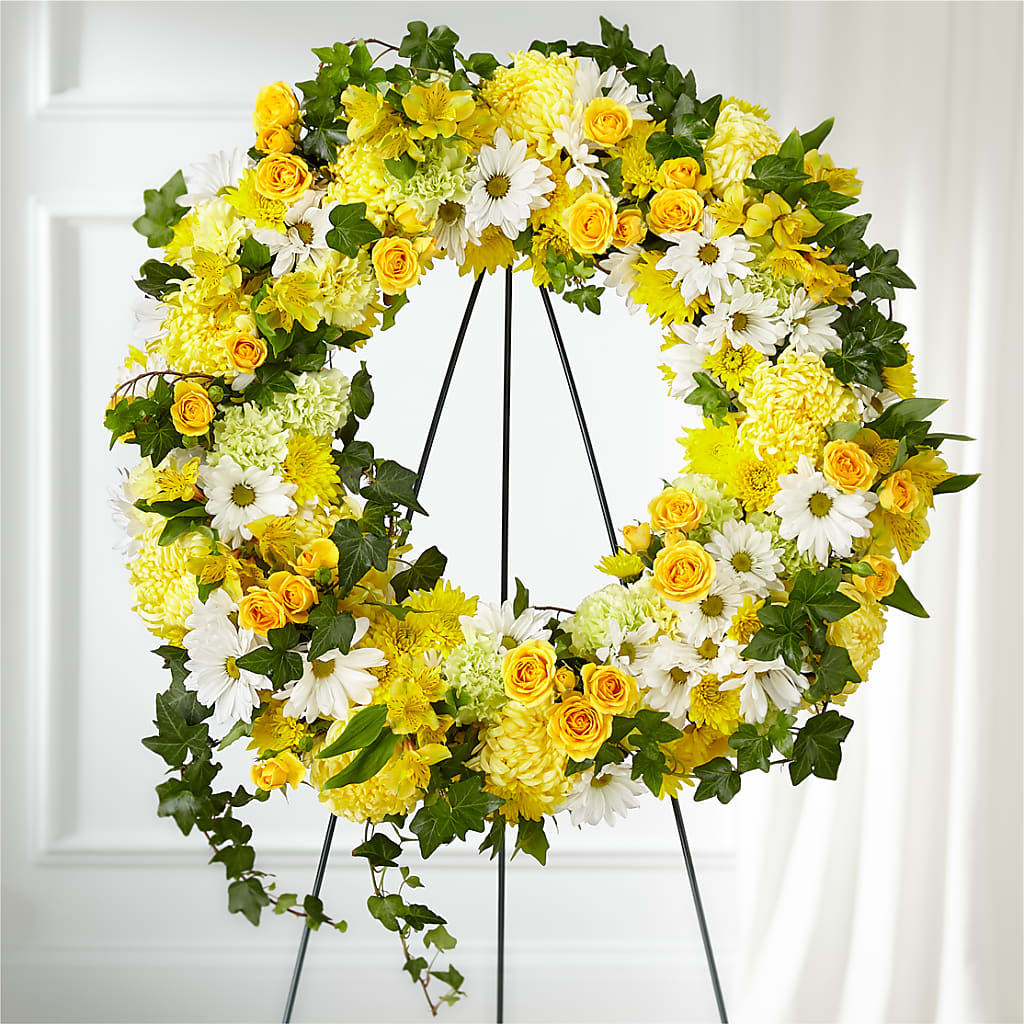Golden Remembrance Wreath – MAYA'S FLOWER SHOP, Carmichael CA