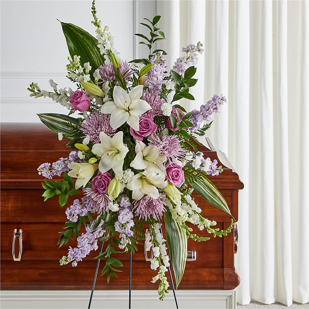 Grateful Hearts Standing Spray – MAYA'S FLOWER SHOP, Carmichael CA