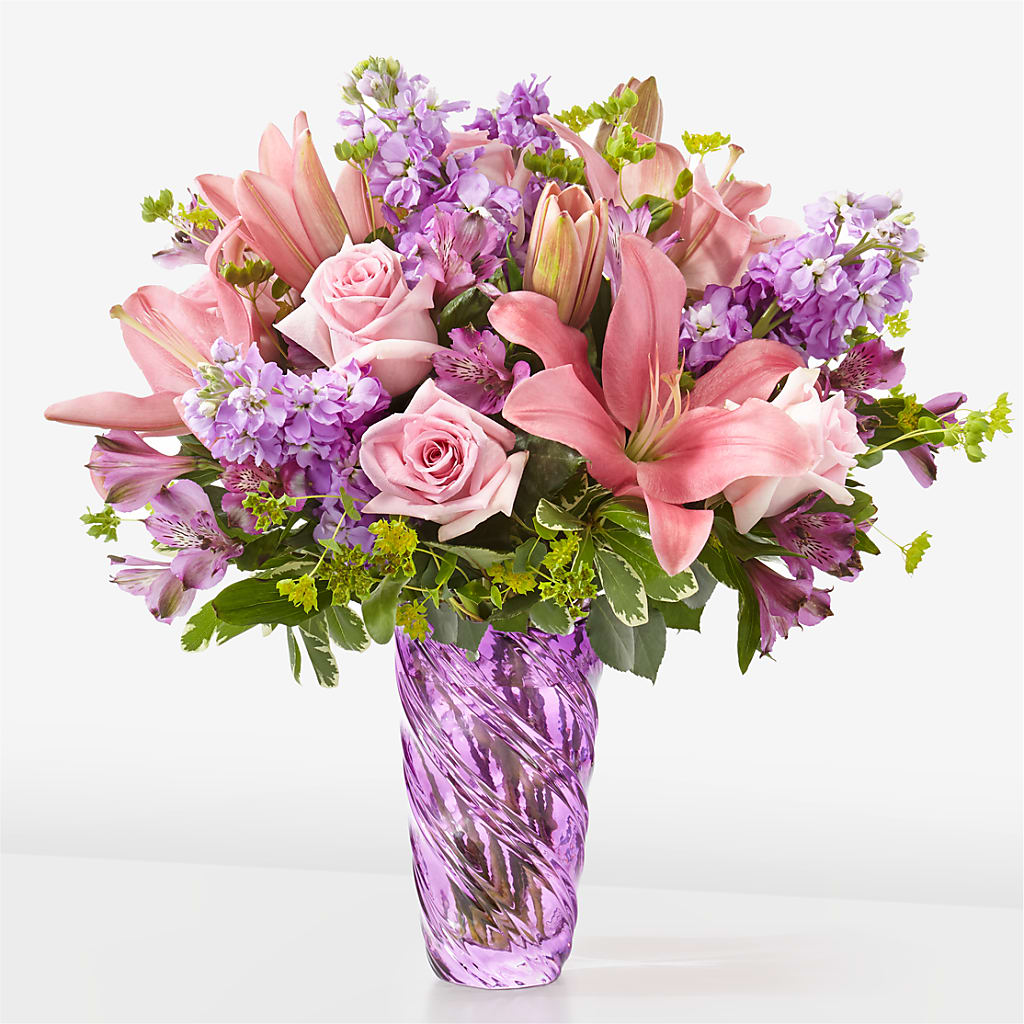 Precious Petals Bouquet with Luxe Swirl Vase – MAYA'S FLOWER SHOP, Carmichael CA