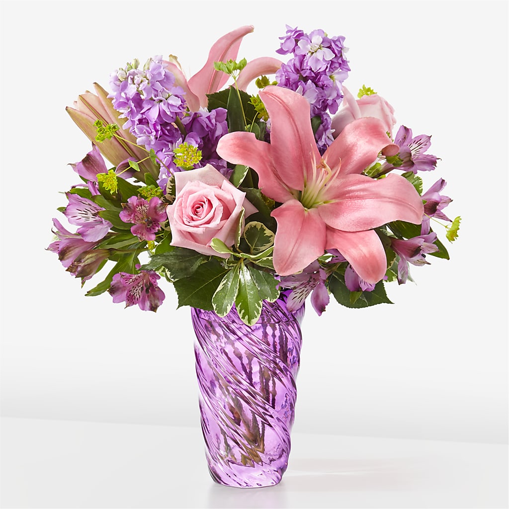 Precious Petals Bouquet with Luxe Swirl Vase – MAYA'S FLOWER SHOP, Carmichael CA