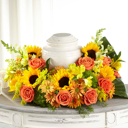 Faithful Sunflower Cremation Adornment – MAYA'S FLOWER SHOP, Carmichael CA
