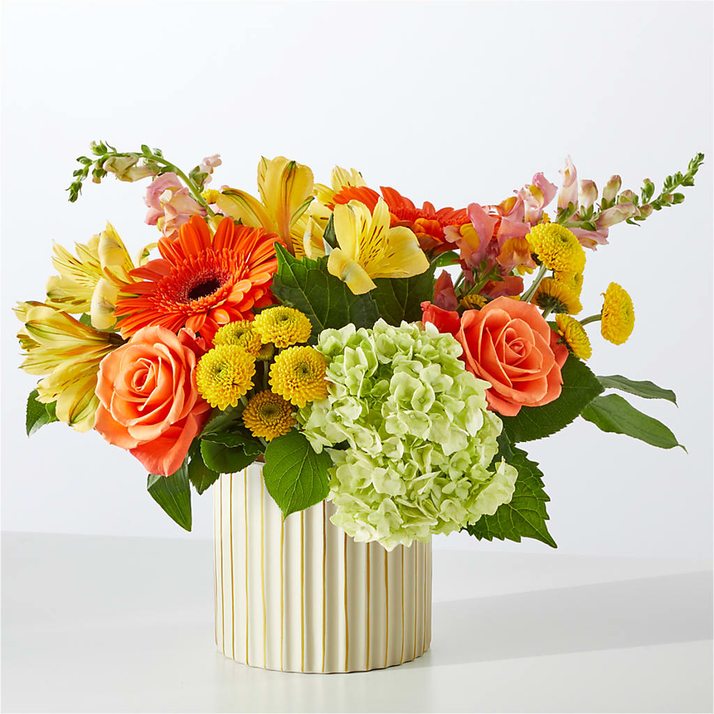 Autumn Sunshine Bouquet with Ivory Vase – MAYA'S FLOWER SHOP, Carmichael CA