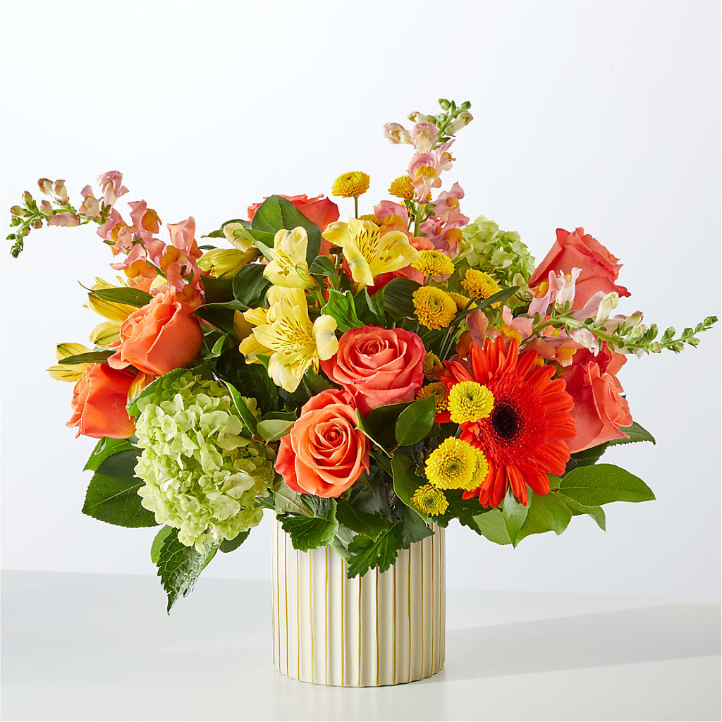 Autumn Sunshine Bouquet with Ivory Vase – MAYA'S FLOWER SHOP, Carmichael CA