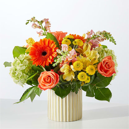 Autumn Sunshine Bouquet with Ivory Vase – MAYA'S FLOWER SHOP, Carmichael CA