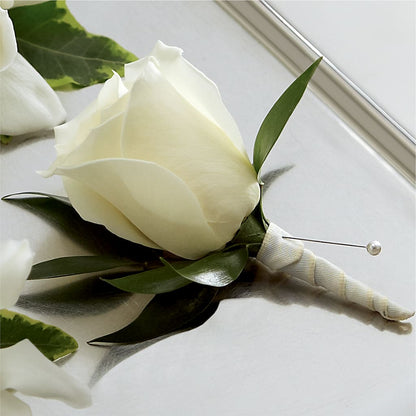 White Rose Boutonniere – MAYA'S FLOWER SHOP, Carmichael CA